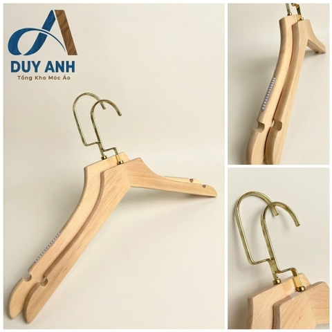 Móc Áo Gỗ Nữ - Mộc Bằng - Đầu Mạ Vàng