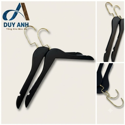 Móc Áo Gỗ Nữ - Đen Tròn - Đầu Mạ Vàng
