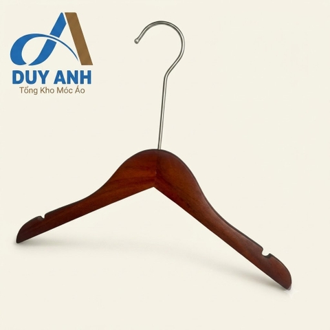 Móc Áo Gỗ Trẻ Em - Nâu Tròn - Đầu Mạ Crom ạc