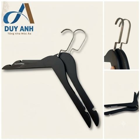 Móc Áo Gỗ Nữ - Đen Tròn - Đầu Mạ Crom Bạc