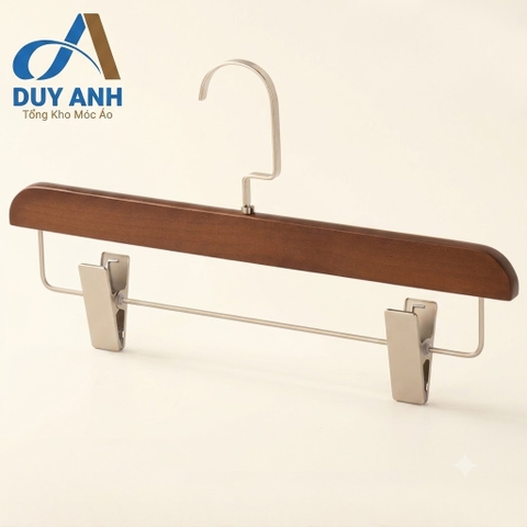 Kẹp Quần Gỗ Nâu Cao Cấp - Kẹp Ngang Mạ Crom