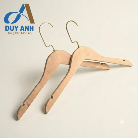 Móc Áo Gỗ Nữ - Mộc Tròn - Đầu Mạ Vàng