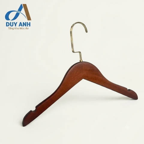Móc Áo Gỗ Trẻ Em - Nâu Tròn - Đầu Mạ Vàng