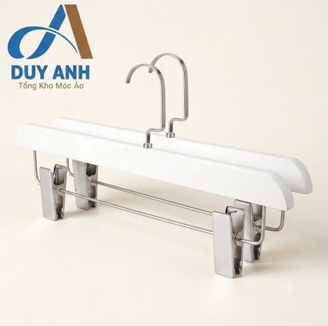 Kẹp Quần Gỗ Trắng Cao Cấp - Kẹp Ngang Mạ Crom