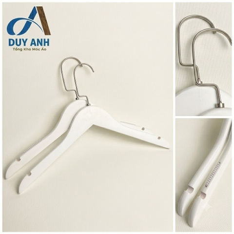 Móc Áo Gỗ Nữ - Trắng Tròn - Đầu Mạ Crom Bạc