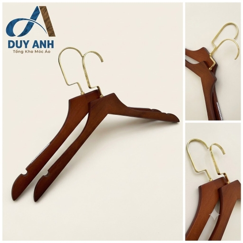 Móc Áo Gỗ Nữ - Nâu Bằng - Đầu Mạ Vàng
