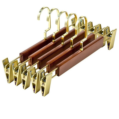 Kẹp Quần Gỗ Nâu Cao Cấp - Kẹp Mạ Vàng
