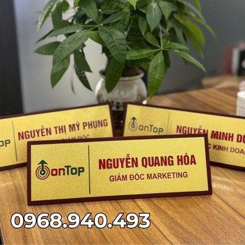 Biển Chức Danh Khối Tam Giác Gỗ Đồng 02 Mặt 10x30cm