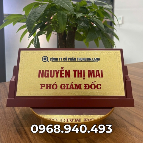 Biển Chức Danh Tam Giác Gỗ Đồng 01 Mặt 12x25cm