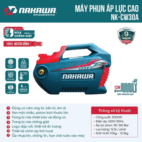 Máy phun áp lực NAKAWA NK-CW30A (có chỉnh áp)