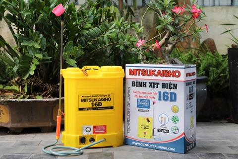 Máy phun thuốc trừ sâu, côn trùng điện Mitsukaisho 16D Vàng Bình ắc qui 12V8Ah