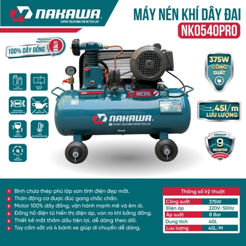 Máy Nén Khí Dây Đai NAKAWA NK0540PRO 375W 40L
