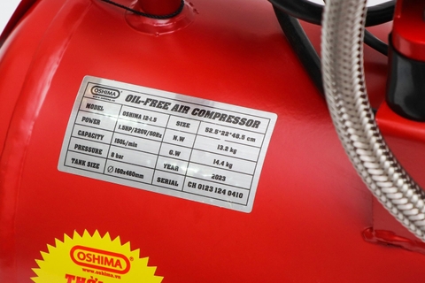 Máy nén khí Oshima 12-1.5 1.5HP Đỏ Điện 1 pha (Không dầu,nhanh,dây đồng)