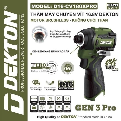 Thân máy chuyên vít dùng pin 16.8V Dekton D16-CV180XPRO
