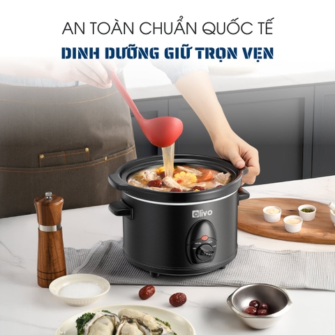 Nồi Nấu Chậm OLIVO SC30 - 3 Mức Nhiệt Cài Sẵn - Điều Khiển Núm Xoay - Lòng Gốm Tráng Men - Nắp Kính Cường Lực - Dung tích 3L