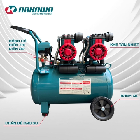 Máy nén khí không dầu, tốc nhanh, siêu êm NAKAWA NK-36H48L - 48 lít