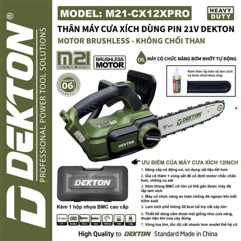 Thân máy cưa xích dùng pin 21V Dekton M21-CX12XPRO
