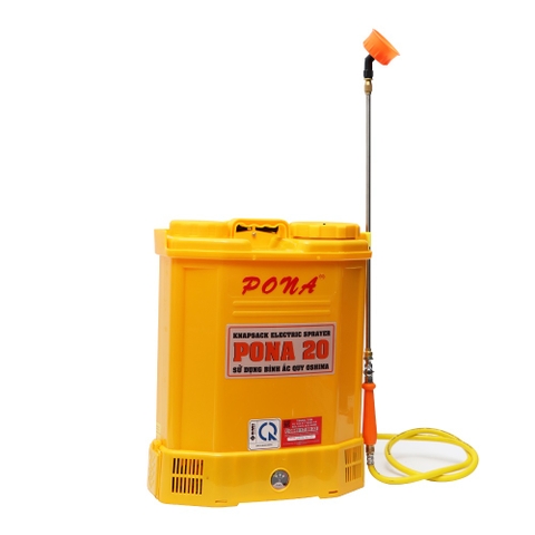 Máy phun thuốc trừ sâu, côn trùng điện Pona 20 Vàng Bình ắc qui 12V8Ah