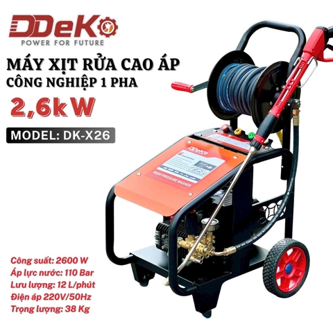 Máy rửa xe công nghiệp 2.6Kw DDeko DK-X26 (xe đẩy & rulo cuôn dây)