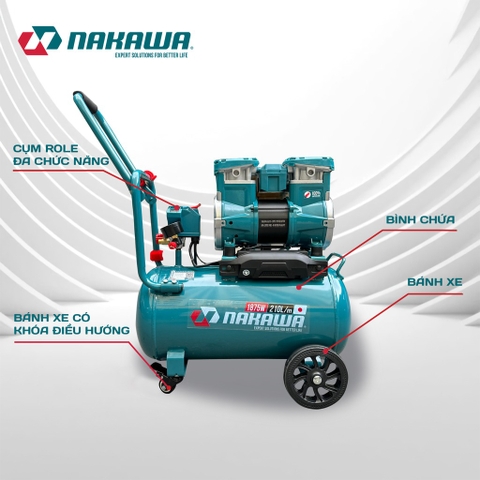 Máy nén khí không dầu, tốc nhanh, siêu êm Nakawa NK-BH2530PRO - 30 lít 1875W