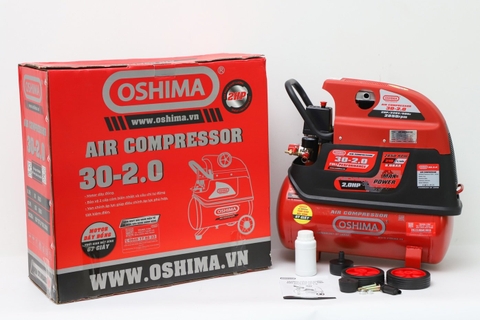 Máy nén khí Oshima 30-2.0 2.0HP Đỏ Điện 1 pha (có dầu, nhanh, dây đồng)