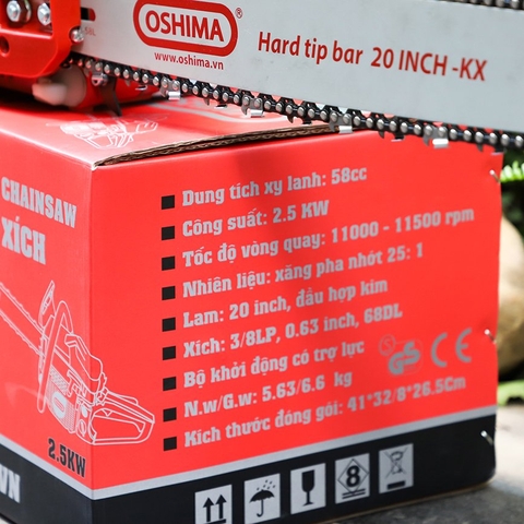 Cưa xích Oshima OS688 LT 58cc Đỏ-đen 2 thì (không lam xích)