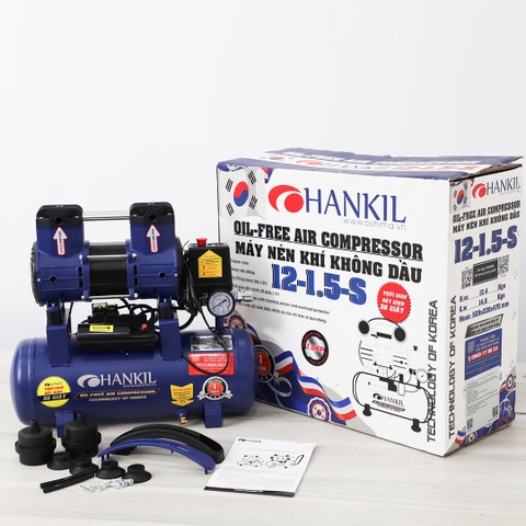 Máy nén khí HANKIL 12-1.5-S 1.5HP Xanh Điện 1 pha (Không dầu,nhanh,dây đồng)