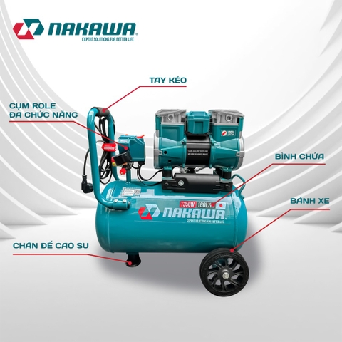 Máy nén khí không dầu, tốc nhanh, siêu êm Nakawa NK-BH1826PRO - 26 lít 1350W