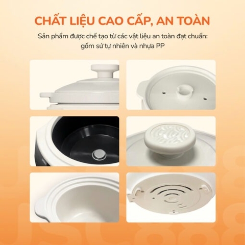 Nồi kho hầm dưỡng sinh 5 in 1 UNIE USC888, nắp sứ kép cao cấp – giữ nhiệt, khóa ẩm bằng vi áp suất