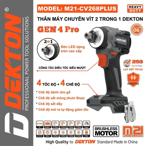 Máy Siết Bu Lông Và Vặn Vít Dùng Pin 21V Dekton M21-CV268PLUS