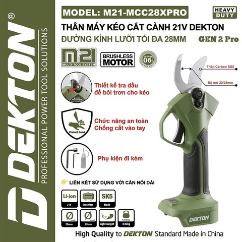 Kéo Cắt Cành Dùng Pin Dekton M21-MCC28XPRO, Gen 2 Pro