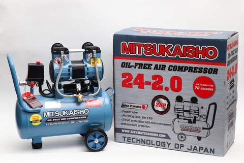 Máy nén khí Mitsukaisho 24-2.0 2.0HP Xanh dương Điện 1 pha (Không dầu,nhanh,dây đồng)