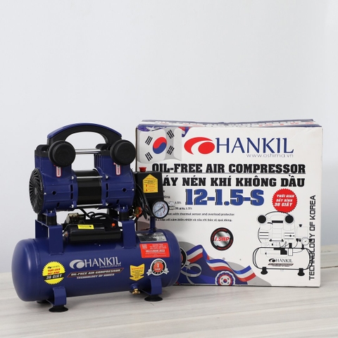 Máy nén khí HANKIL 12-1.5-S 1.5HP Xanh Điện 1 pha (Không dầu,nhanh,dây đồng)