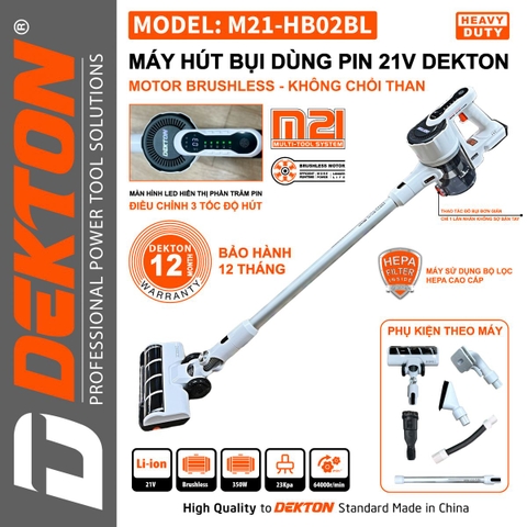 Máy Hút Bụi Cầm Tay Dùng Pin Dekton M21-HB02BL Công Suất 350W