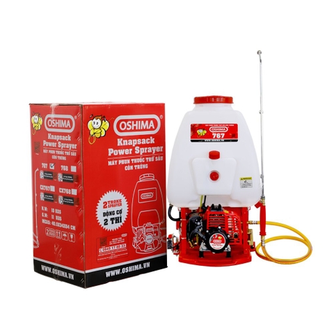 Máy phun thuốc trừ sâu, côn trùng động cơ Oshima 767 700W Đỏ 2 thì (bơm vuông đồng)