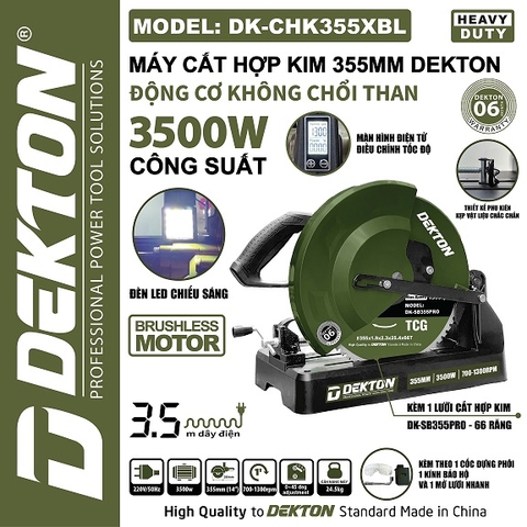 Máy Cắt Hợp Kim 355mm Dekton DK-CHK355XBL Động cơ không chổi công suất 3500W