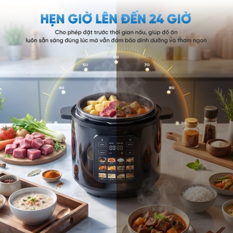 Nồi áp suất điện KALITE KPC6001, Hầm nhanh mềm nhừ, 12 chế độ nấu tự động