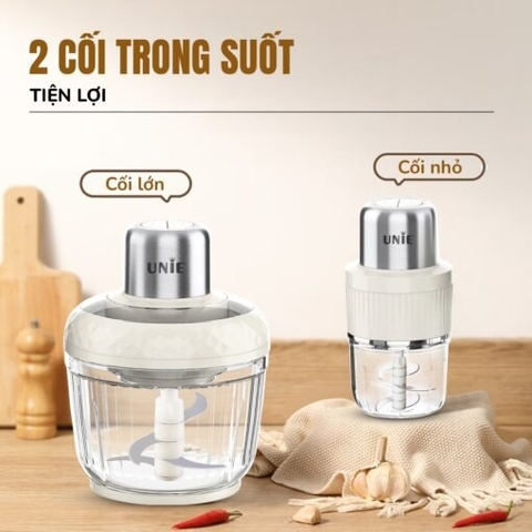 Máy xay thịt UNIE UM366 dung tích 2,5L, 2 cối xay thủy tinh, đánh ruốc, bóc tỏi tiện lợi