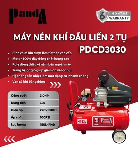 Máy nén khí đầu liền 2 tụ PANDA PDCD3030 (3HP - 30L)