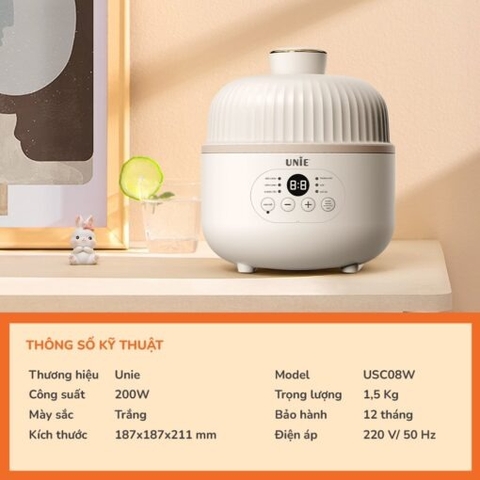 Nồi nấu chậm UNIE USC08W dung tích 0.8L, 6 chức năng nấu, hẹn giờ nấu 12 tiếng