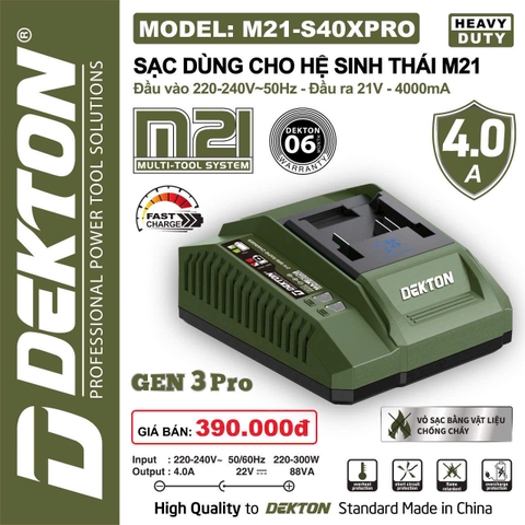 Sạc Pin 21V 4.0Ampe Dekton S40PRO M21-S40XPRO