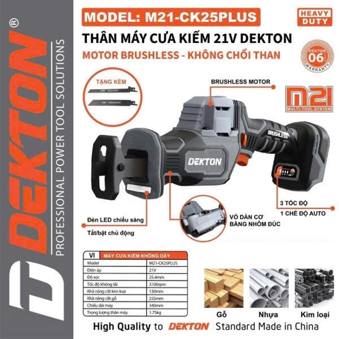 Thân máy cưa kiếm dùng pin Dekton M21-CK25PLUS