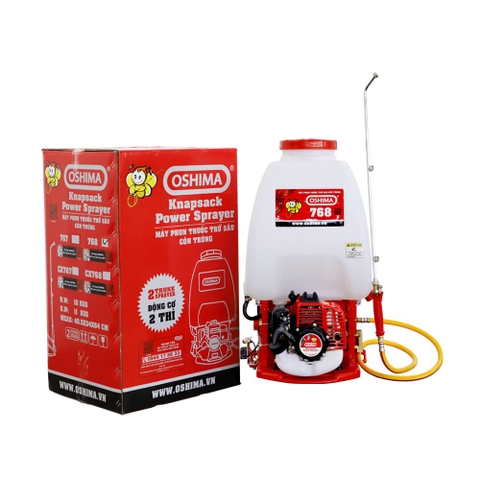 Máy phun thuốc trừ sâu, côn trùng động cơ Oshima 768 700W Đỏ 2 thì (bơm vuông đồng)
