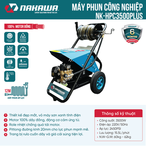 Máy phun áp lực cao công nghiệp Nakawa NK-HPC3500PLUS (3.5Kw-220V)
