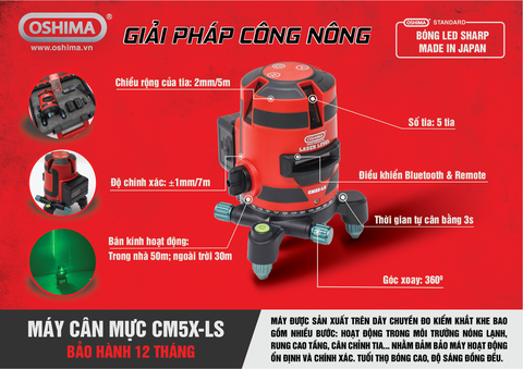 Máy cân mực Oshima CM5X-LS Đỏ Pin lithium