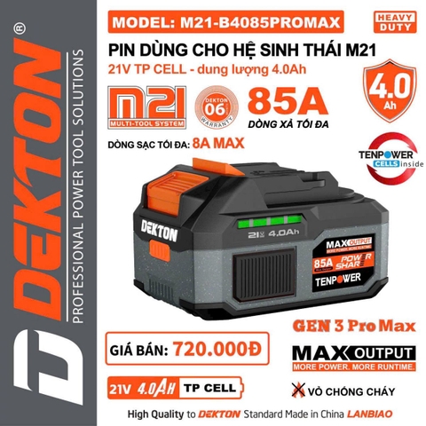 Pin Dekton M21-B4085PROMAX 21V 4.0Ah 10Cell