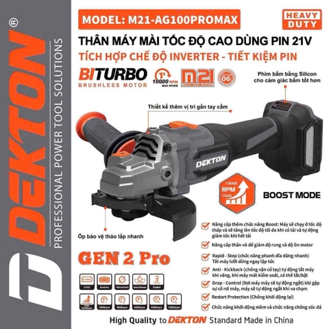 Thân máy mài tốc độ cao dùng pin 21V Dekton M21-AG100PROMAX