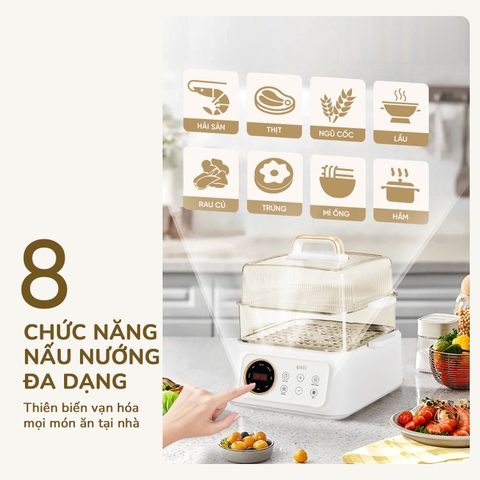 Nồi lẩu hấp đa năng UNIE UE668 dung tích 10L, lòng nồi chống dính Ceramic, 8 chức năng nấu tự động