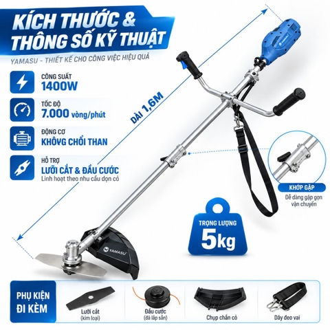 MÁY CẮT CỎ PIN YAMASU YMS-MCC1400F CÔNG SUẤT LỚN 1400W