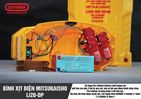 Máy phun thuốc trừ sâu, côn trùng điện MITSUKAISHO Li20-DP-pin Vàng Pin lithium 12V8Ah-SP